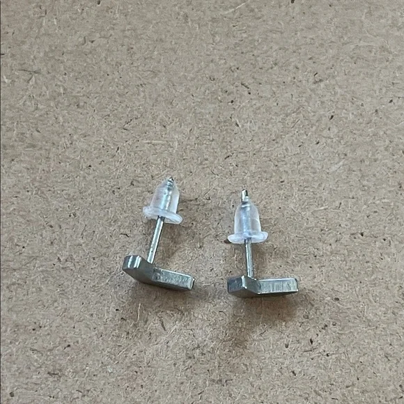 Silver Geometric Stud Earrings - Picture 2 of 3